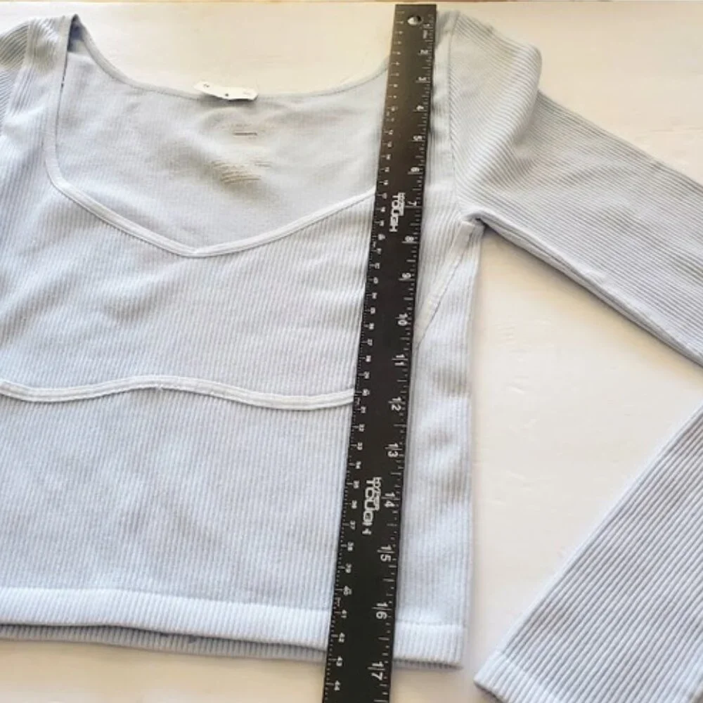NWT Free People Intimately Light Blue Ribbed Long Sleeve Crop Top Layer Size M/L
